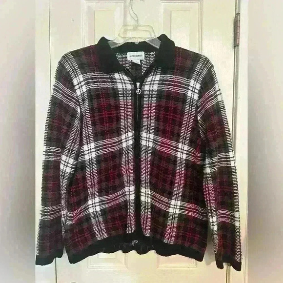 Alfred Dunner Zip Front Plaid Sweater L - Picture 1 of 4